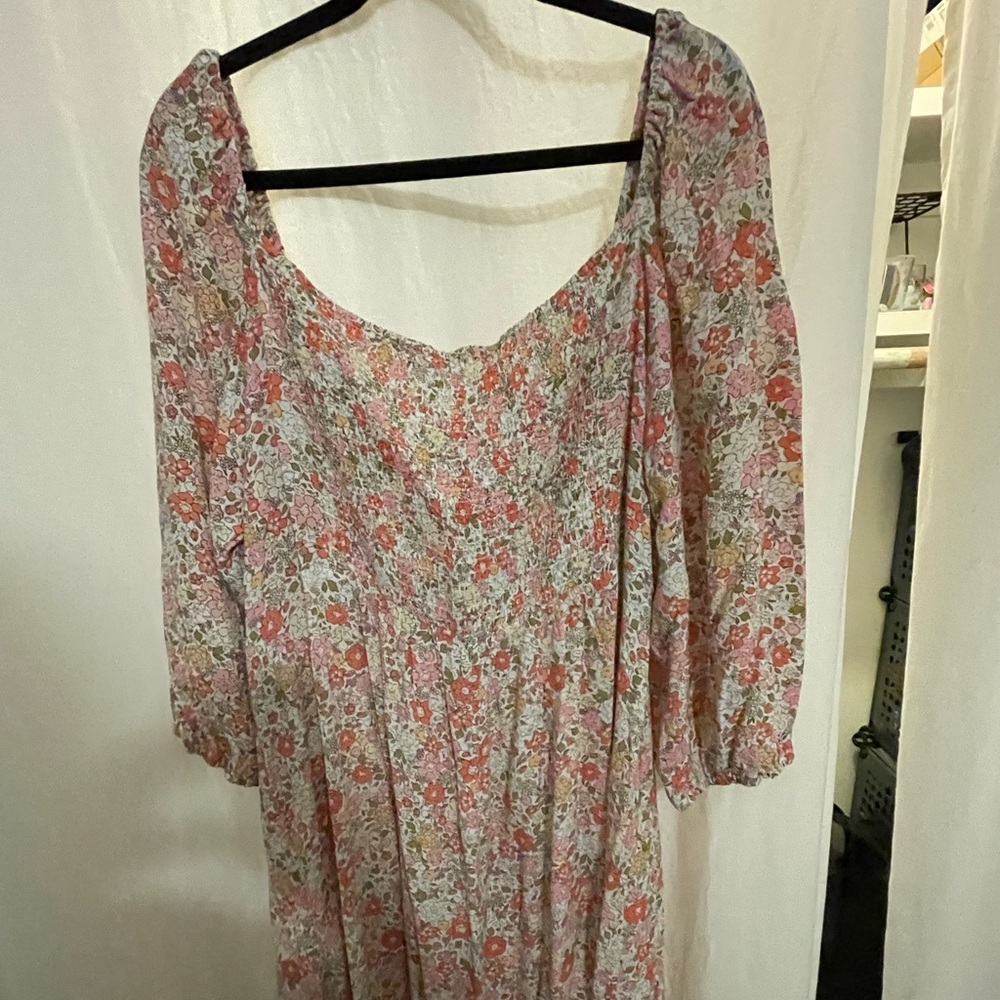 H&M Pink and Cream Floral Long-Sleeve Maxi Dress